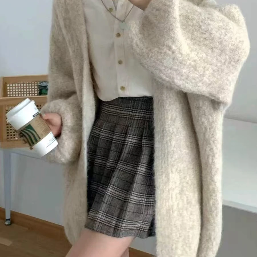 韩系温柔风纯色灯笼袖显瘦毛衣外套女春季慵懒风软糯百搭针织开衫