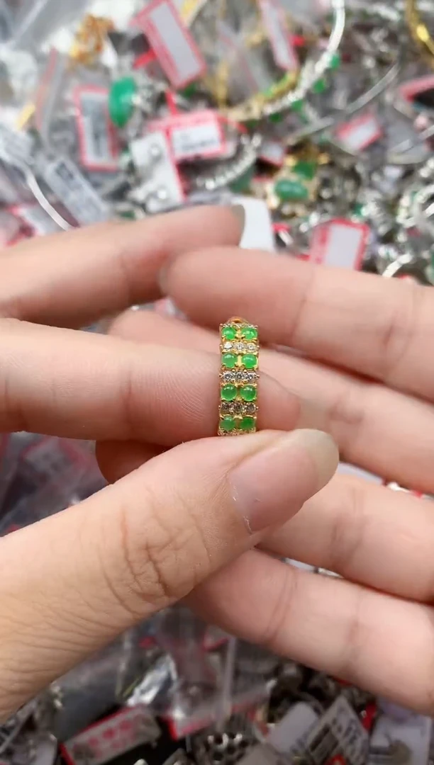 银S925镶嵌戒指翡翠天然A货缅甸翡翠