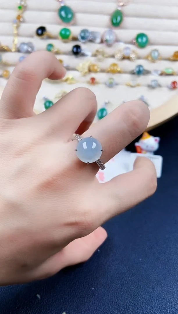 翡翠戒指银S925镶嵌45689