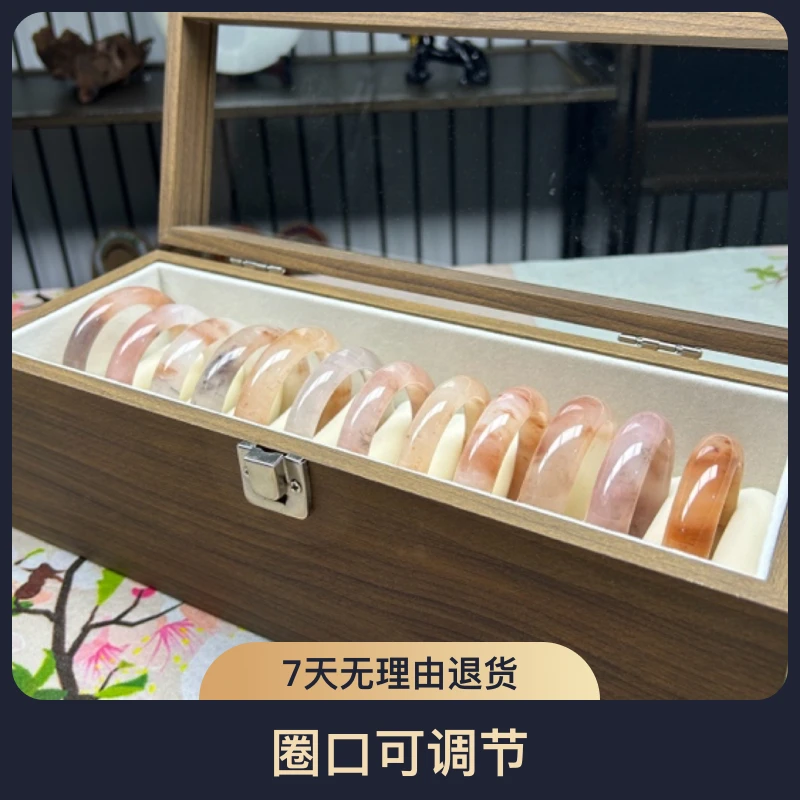 天然桃花酿玉镯高冰透樱花粉金丝玉手镯女款多样性发货发其一