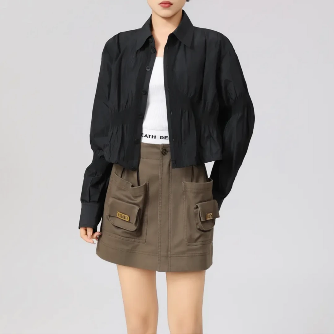 AMASS/阿玛施25年早春新款设计感时尚显瘦休闲纯色衬衫女5300236