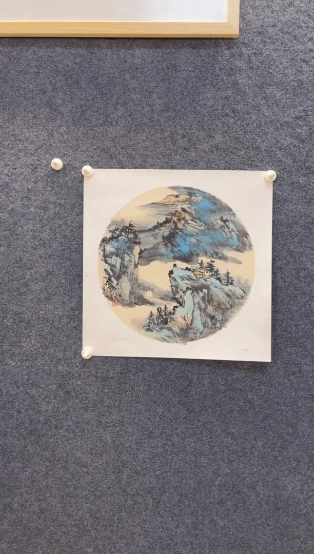 国画4175查卫军山水卡纸50*50圆光