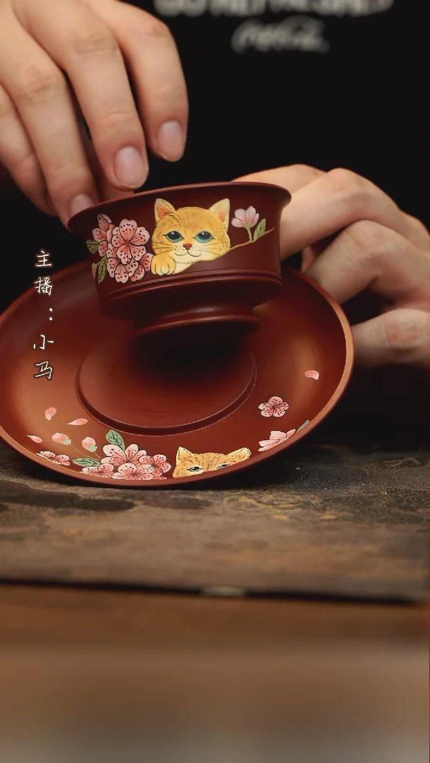 茶壶紫砂开**好小猫一套