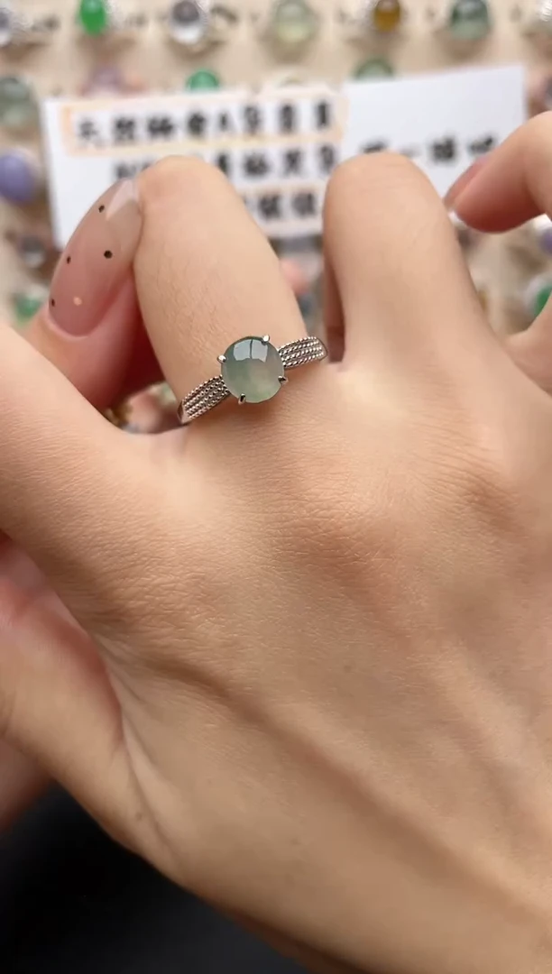 【闪购商品】翡翠戒指银S925镶嵌一物一证一礼盒