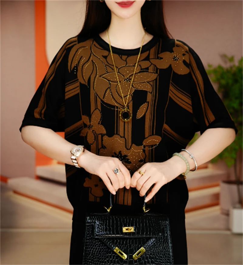 春款套头针织衫短袖女洋气女装宽松冰感上衣V25Q452