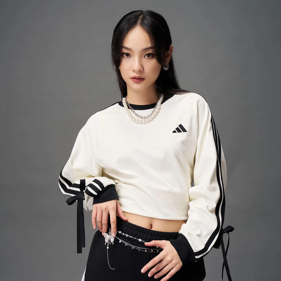 adidas/阿迪达斯新款三条纹舞动系列运动休闲长袖T恤 KG3859