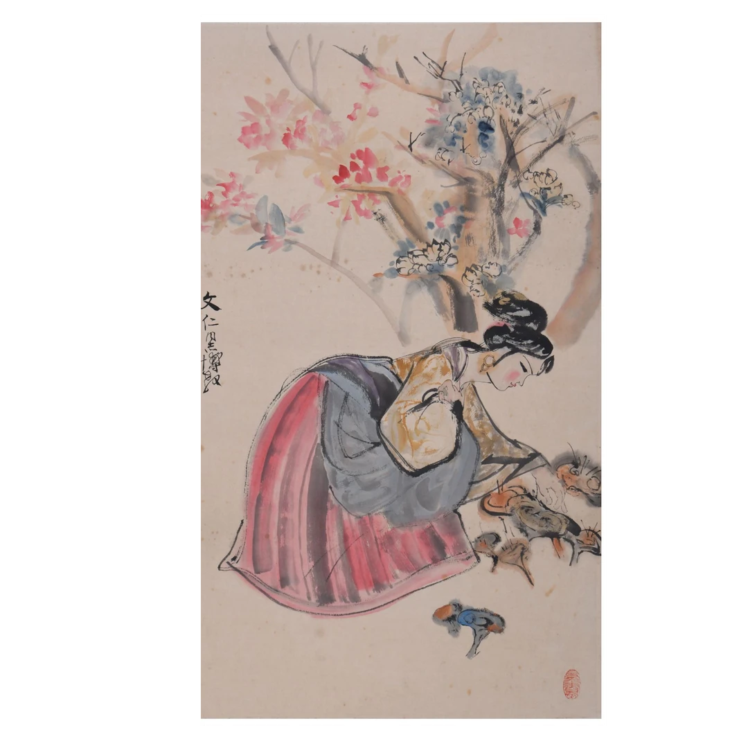LOT.040 佚名 采蘑菇 纸本镜片 69*45cm 1087