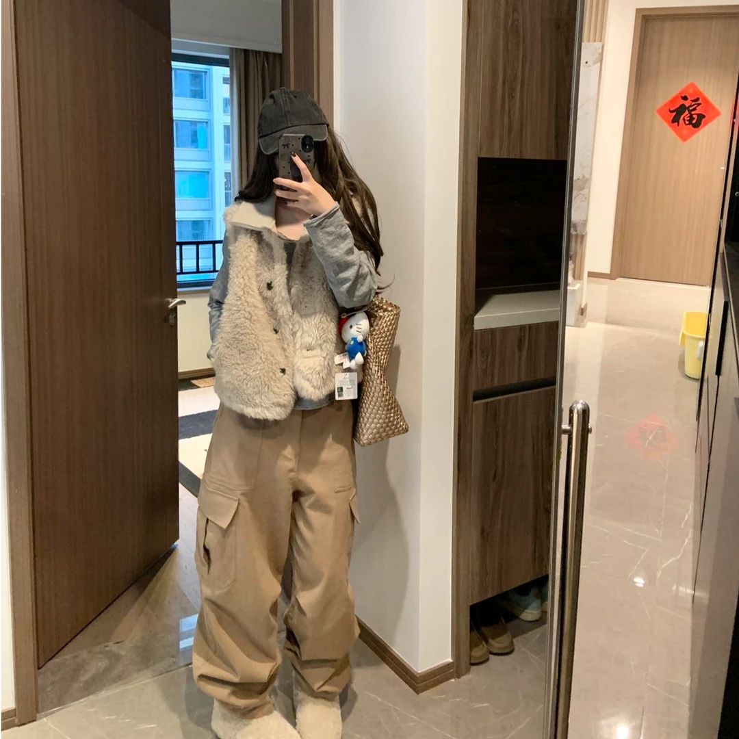 秋季新款时尚内搭上衣外穿马甲气质显瘦洋气休闲百搭宽松长裤套装