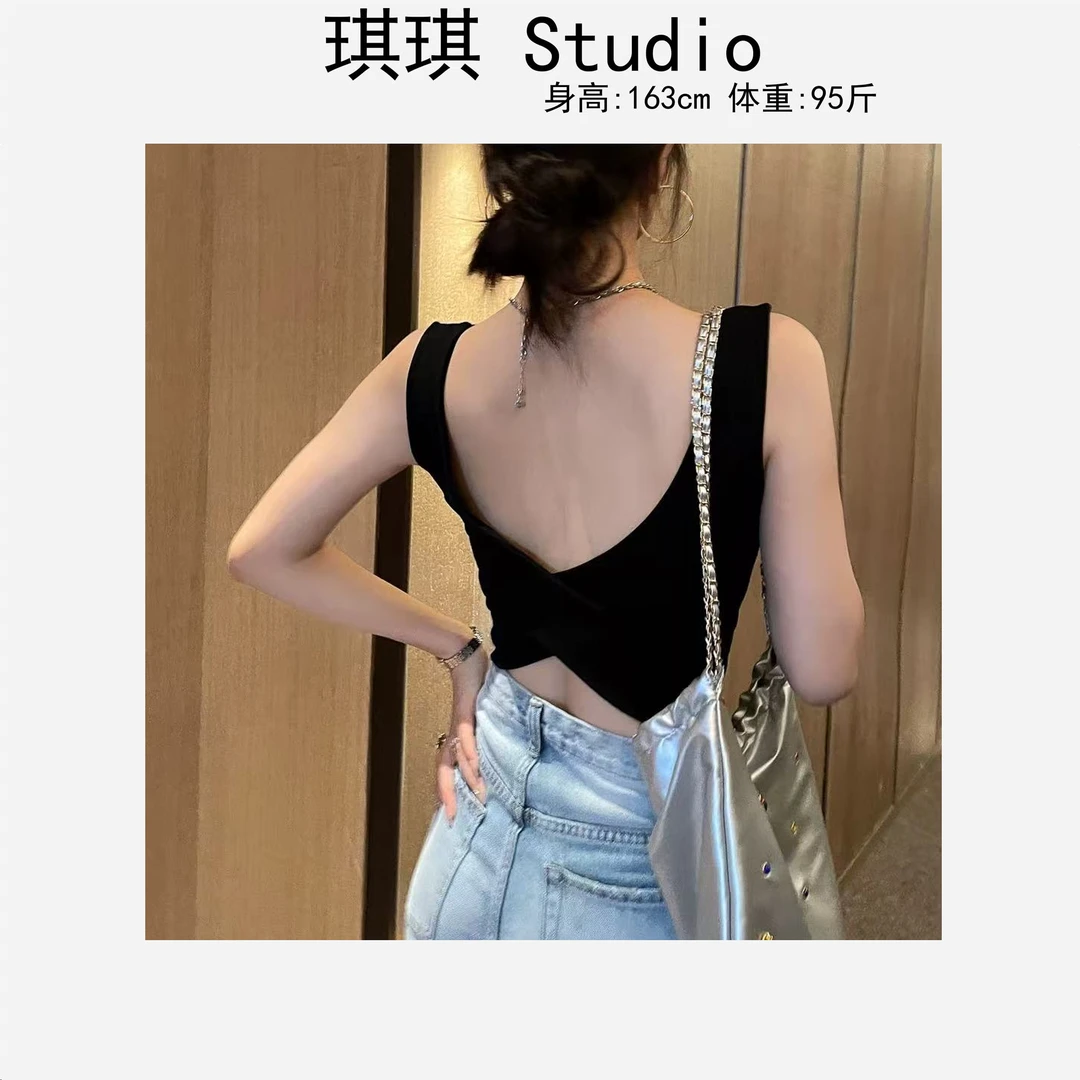 早春新款时尚简约辣妹气质后背交叉减龄舒适休闲百搭背心9247-M