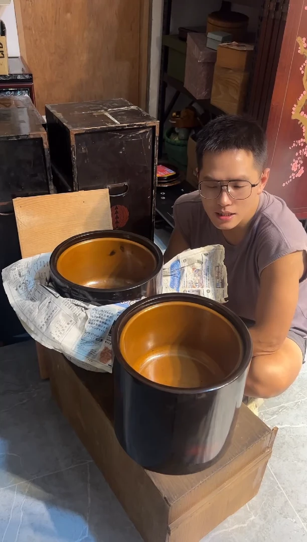 曙光塗 火钵一对