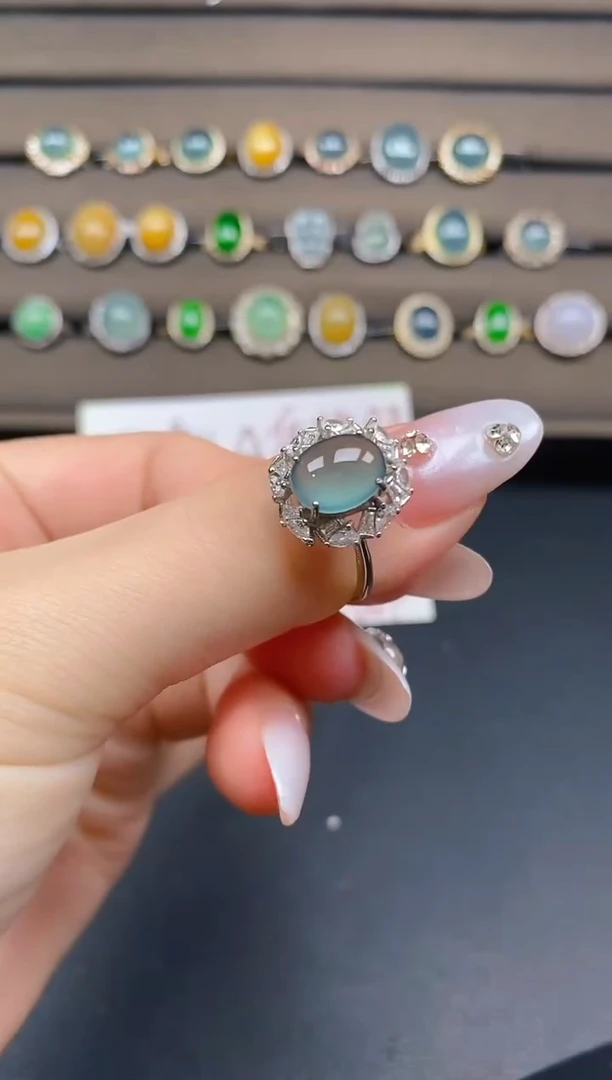 翡翠戒指银S925镶嵌42