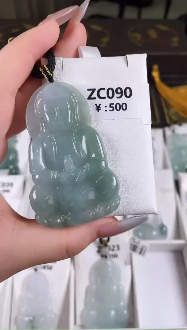颈饰未镶嵌翡翠ZC090冰绿超大观音+孤品+送同款绳子