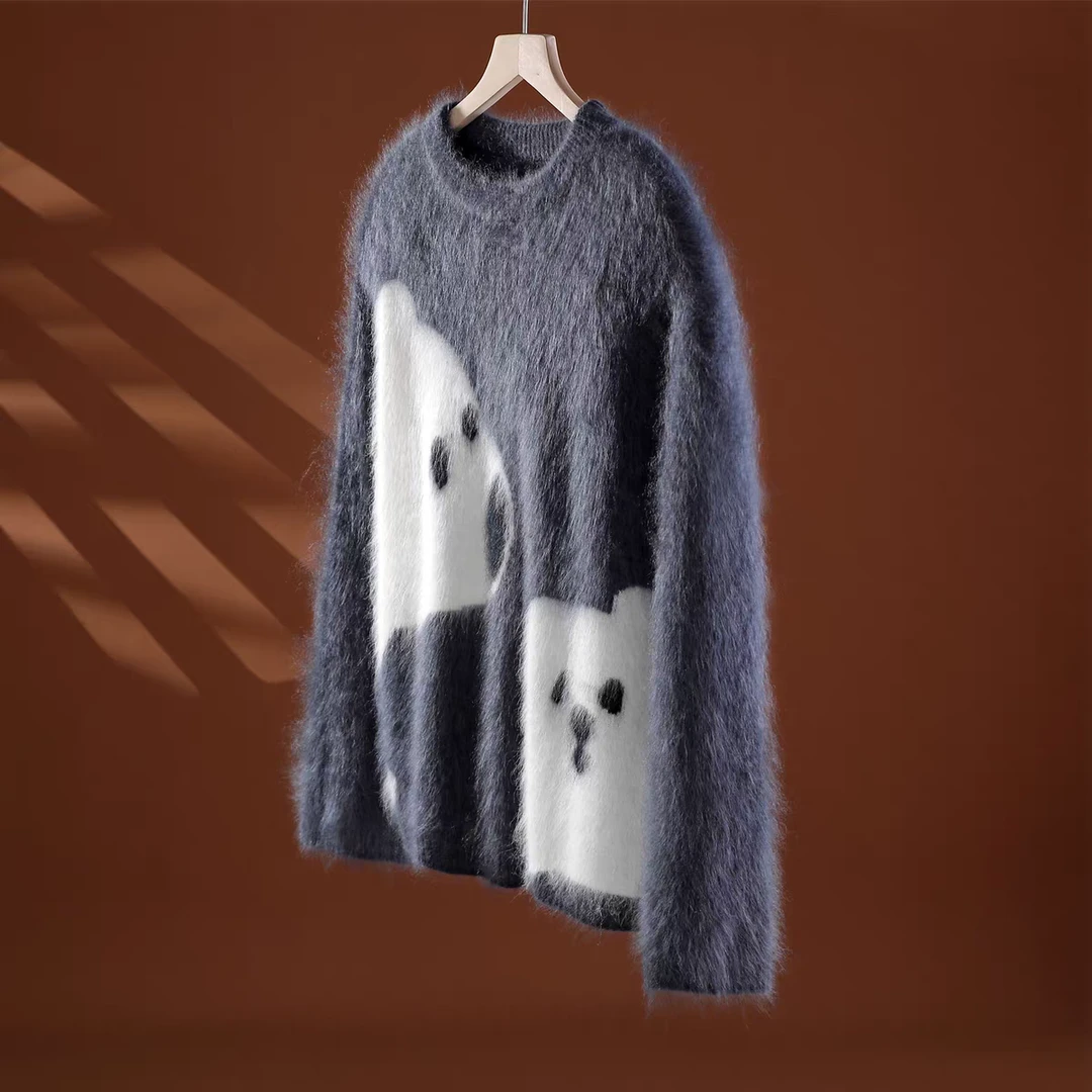 加厚拉毛羊毛衫女2025秋冬羊毛毛衣宽松版水洗拉毛毛衣
