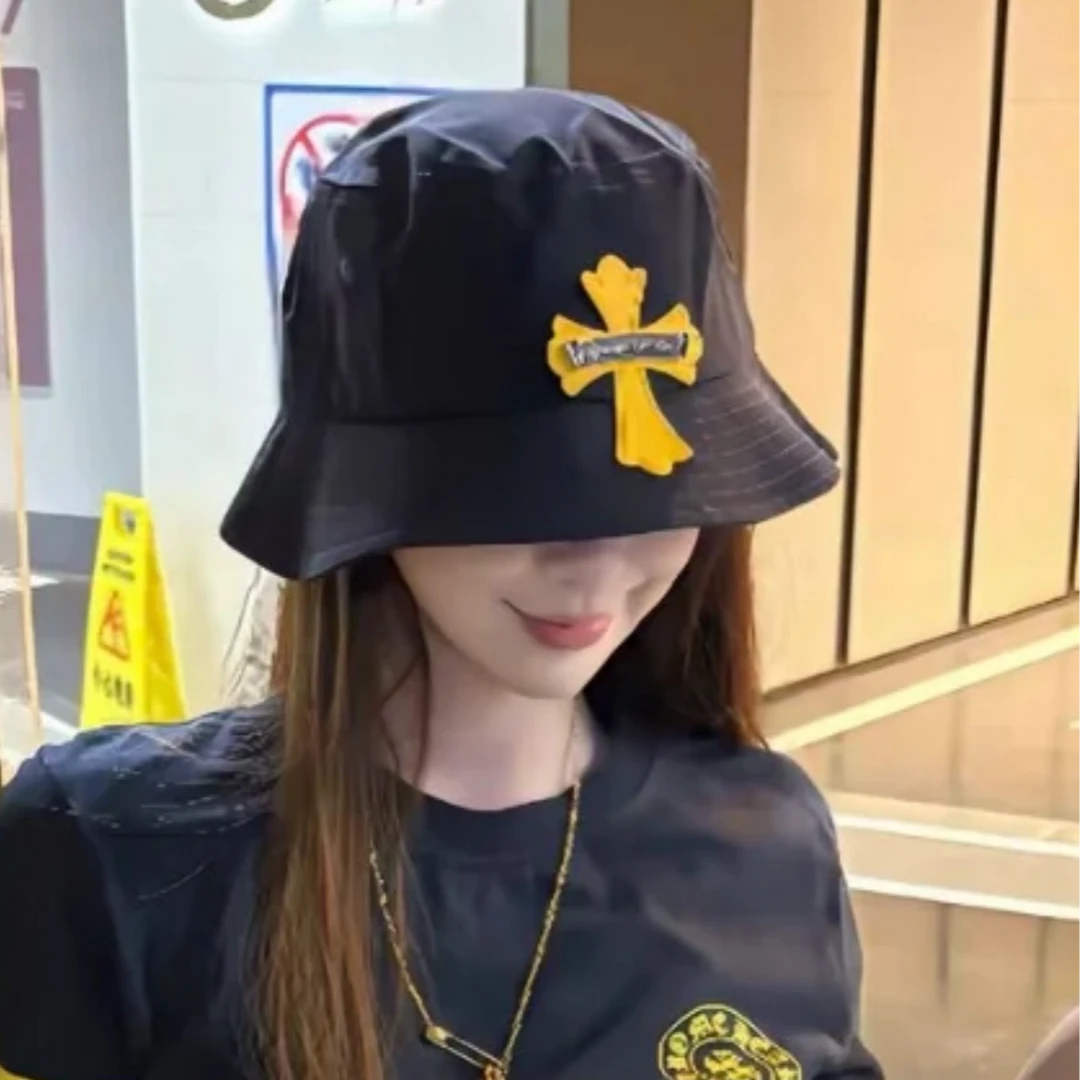 M2025 美式十字架皮标大檐渔夫帽秋冬显脸小盆帽
