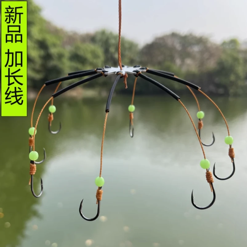 新款长子线翻板钩翻版豆饼爆炸钩八爪锚盘钩海竿浮钓鲢鳙草鱼鱼钩