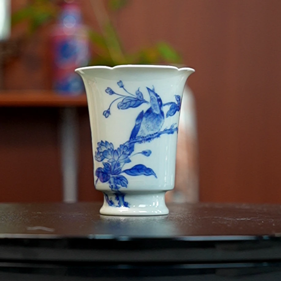 12.29/N100320/00890/王步/花鸟葵口闻香杯/口径6.3/高7.6/80cc