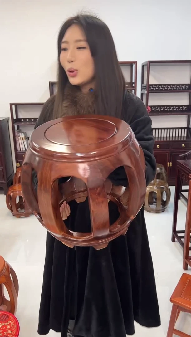 花梨木类家具一对花梨木小鼓凳胡桃色