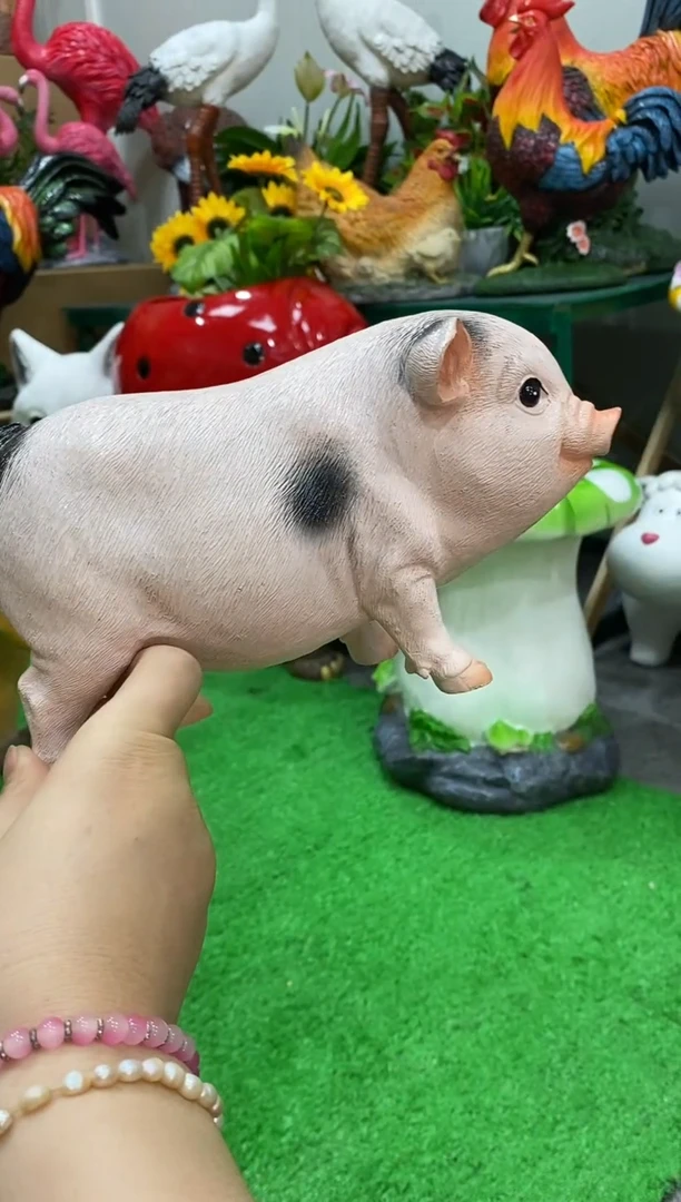树脂可爱小花猪摆件