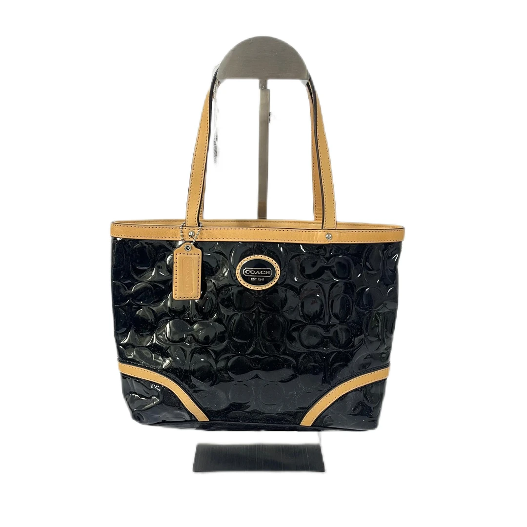 95新 COACH/蔻驰 黑色拼皮单肩手提包 MM-80701