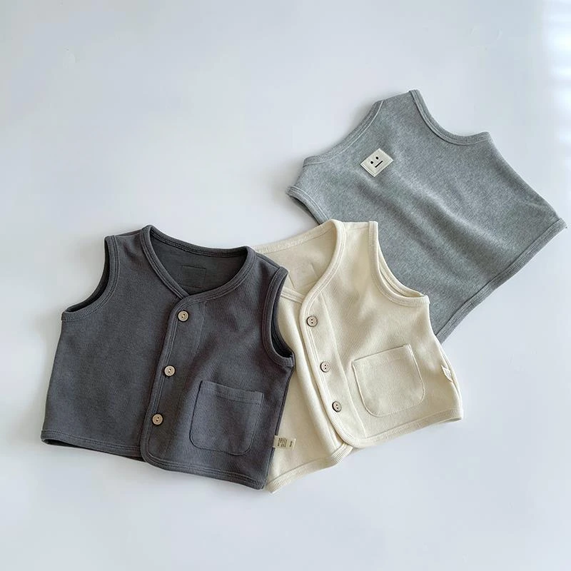 韩版儿童马甲针织背心2025新款春秋宝宝马夹男女坎肩洋气纯色上衣