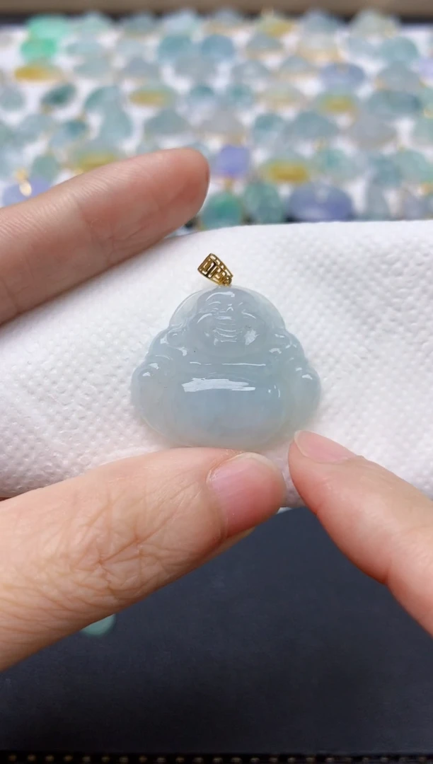 翡翠18K金镶嵌颈饰天然缅甸A货翡翠