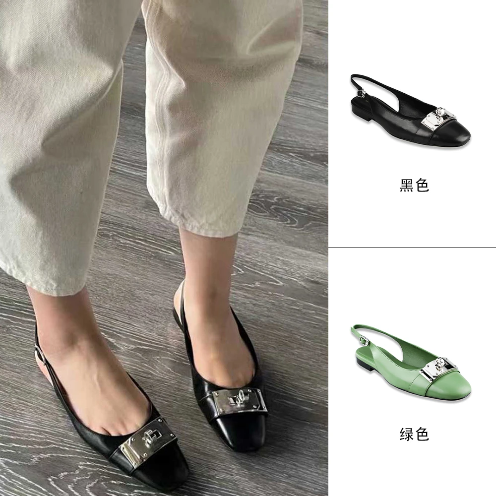 MANIKA GUAN 银色扣带百搭经典设计包头凉鞋夏季低跟MK24K119