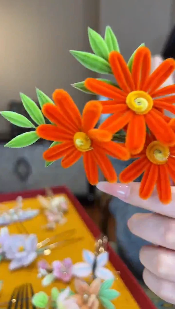 刺绣非遗绒花（发饰）