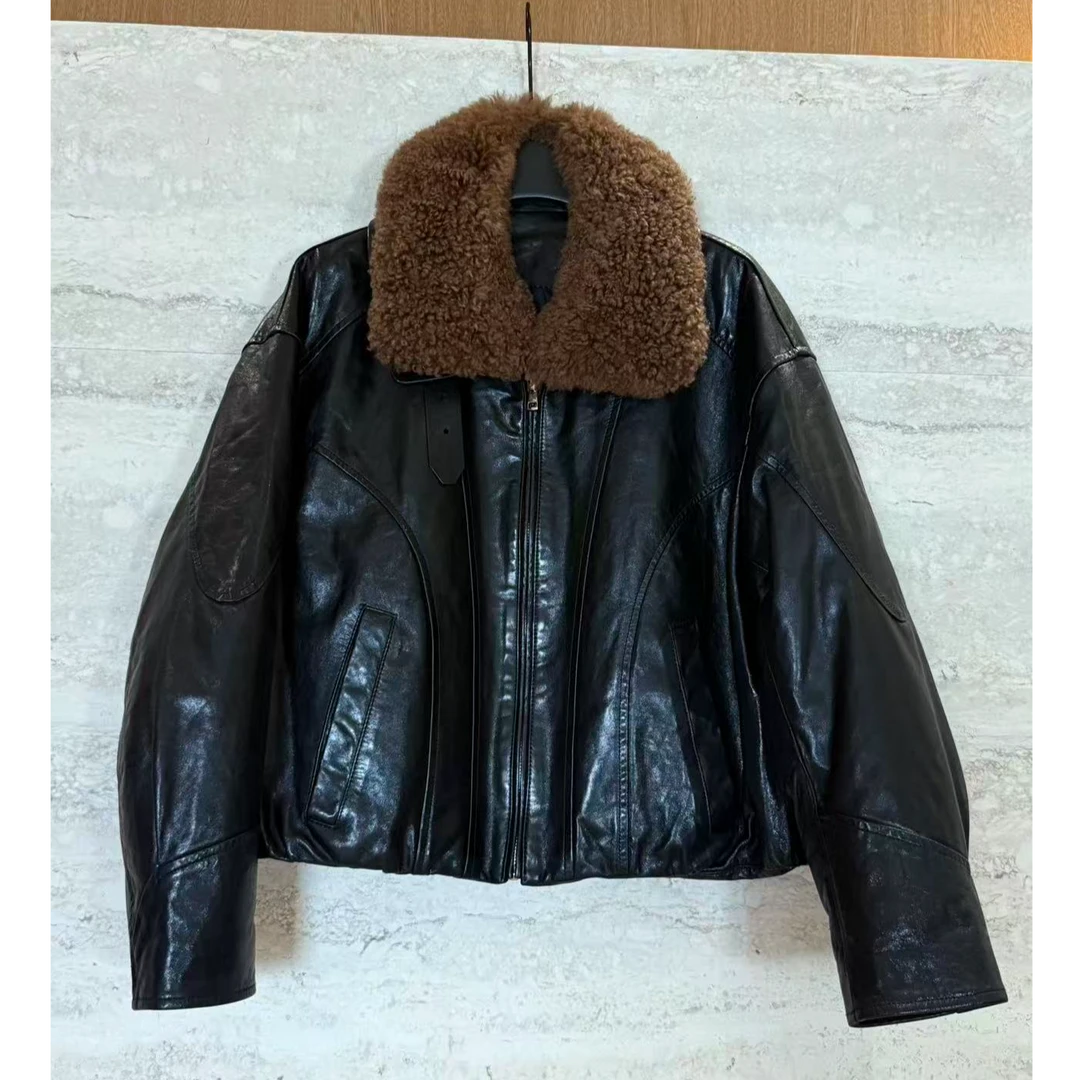 TANTAN 显瘦气质毛领秋冬皮衣外套3534