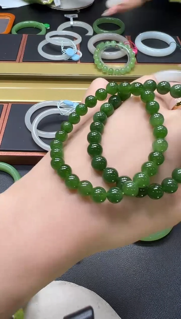 未镶嵌手串和田玉碧玉手串多样性发一/有瑕（孤品） 7mm