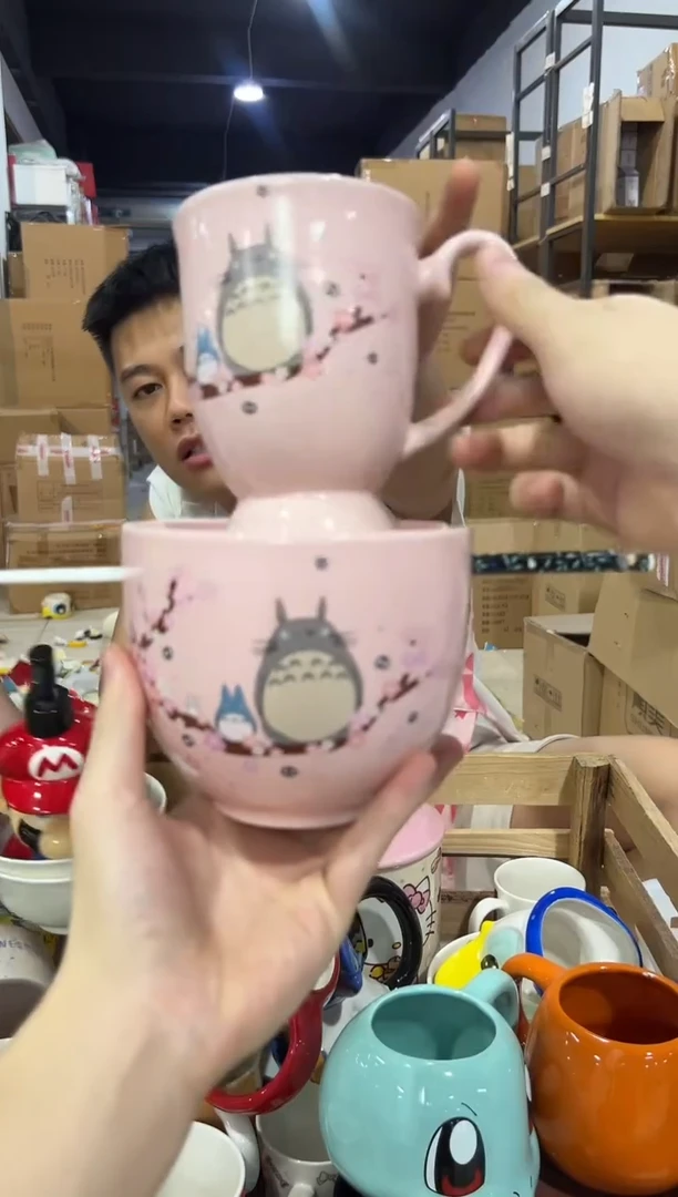 瓷片龙猫碗杯筷3件套