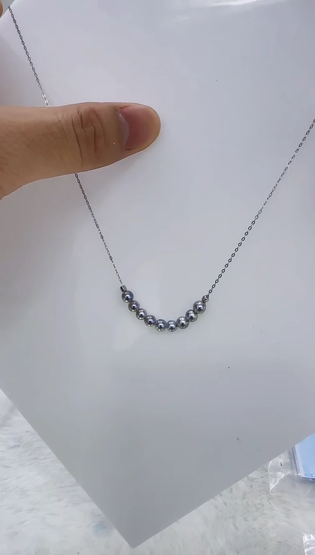 银S925镶嵌海水珍珠DA海水灰珠微笑链4-5 y333