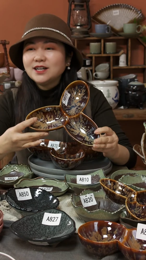 陶瓷A871一只窑变结晶三格微瑕有可能开片