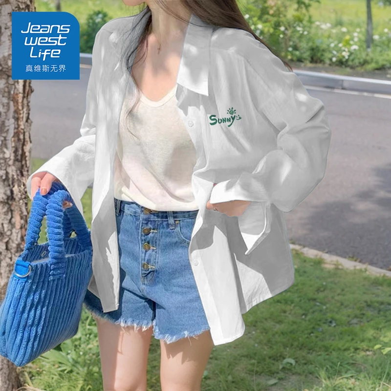 真维斯无界夏季新款防晒冰丝防晒衬衫高颜值印花款宽松百搭上衣y