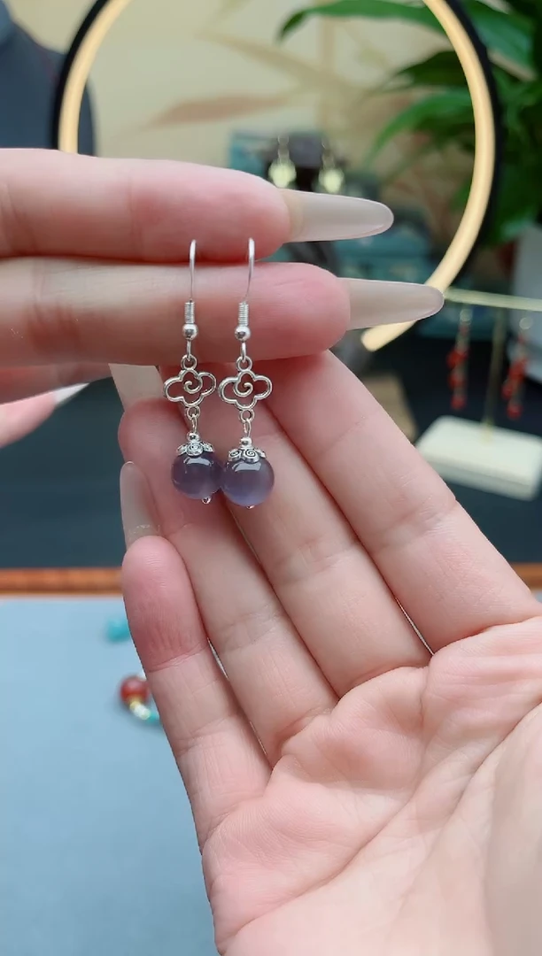 石英质玉银S925镶嵌耳饰391