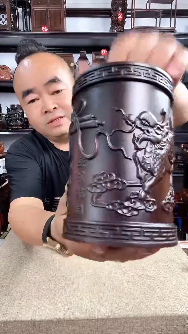 木麒麟笔筒老李红木工艺品