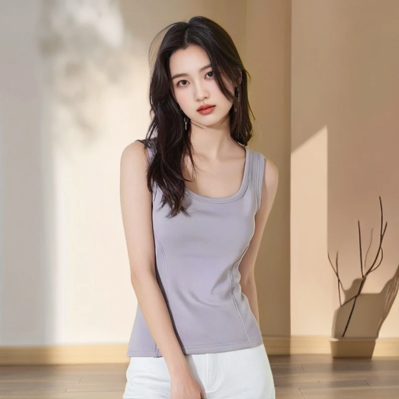 【2件装】无痕保暖背心女士带胸垫2025新款秋冬羊毛打底内衣