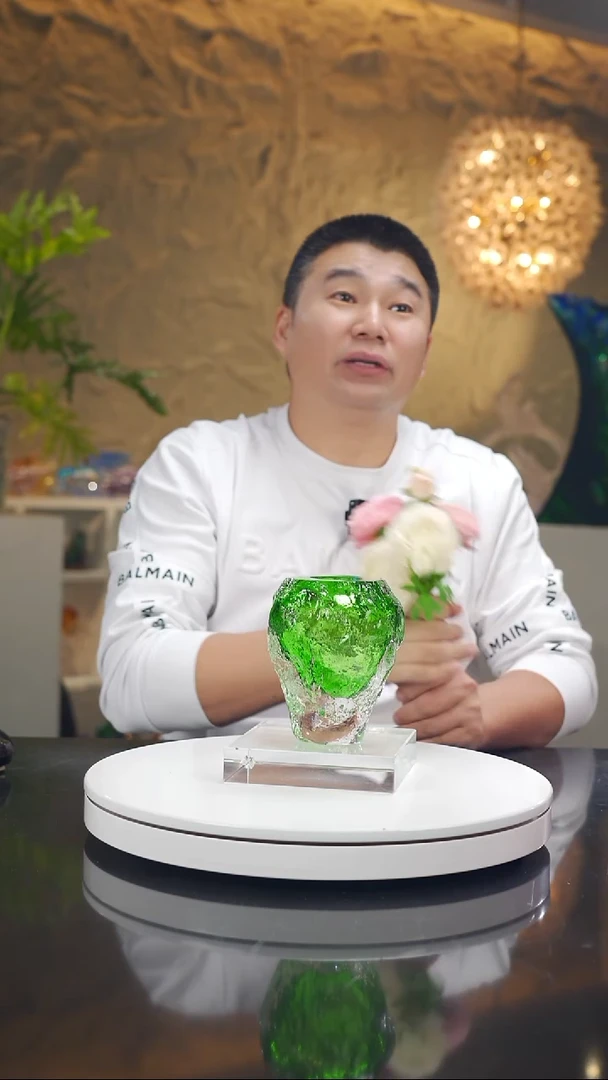 摆件祖母绿色冰川纹香薰瓶