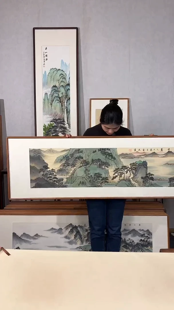 国画手绘*溪山秀丽*52*172cm带框发货