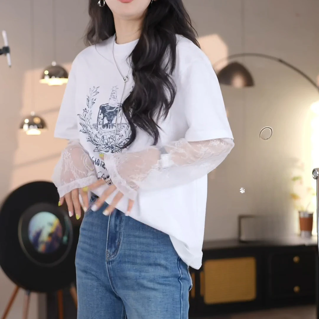 2025韩版T恤小众印花百搭长袖上衣LK2501779