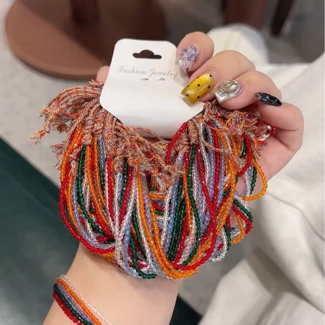 非金属布艺手链 超好看2025新款爆闪五彩碎冰冰手绳手工编织手链