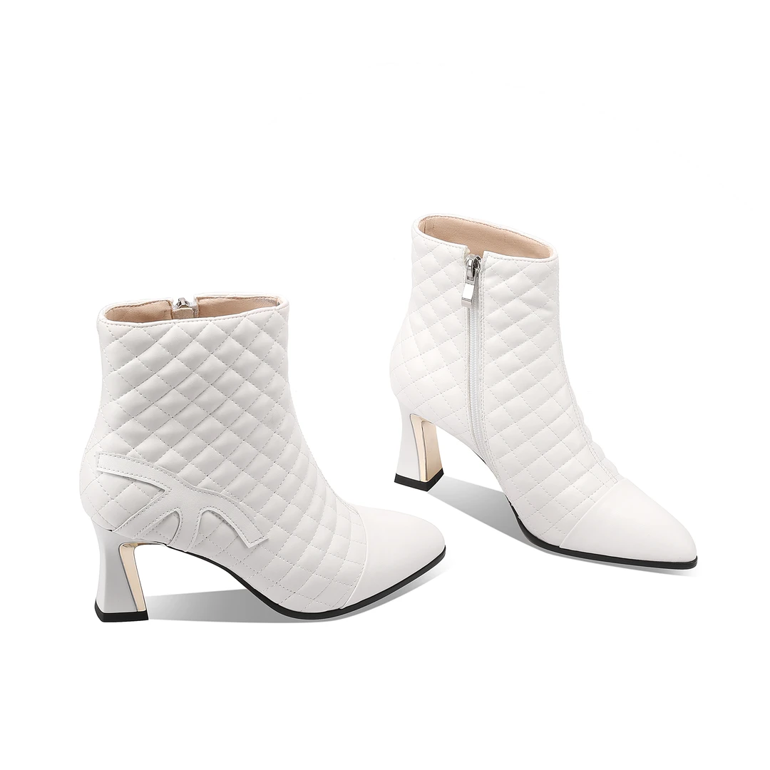 欧美风粗跟尖头中跟短靴时装靴防滑时尚高跟冬季高级感靴子