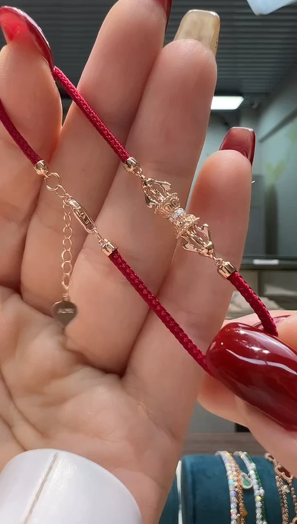 18K金镶嵌手链钻石镶钻金刚杵红绳手链K红