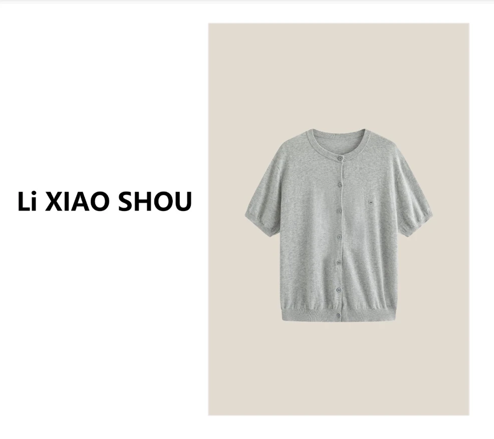 李小瘦大码女装夏季精致短款显瘦透气设计感毛衫5342