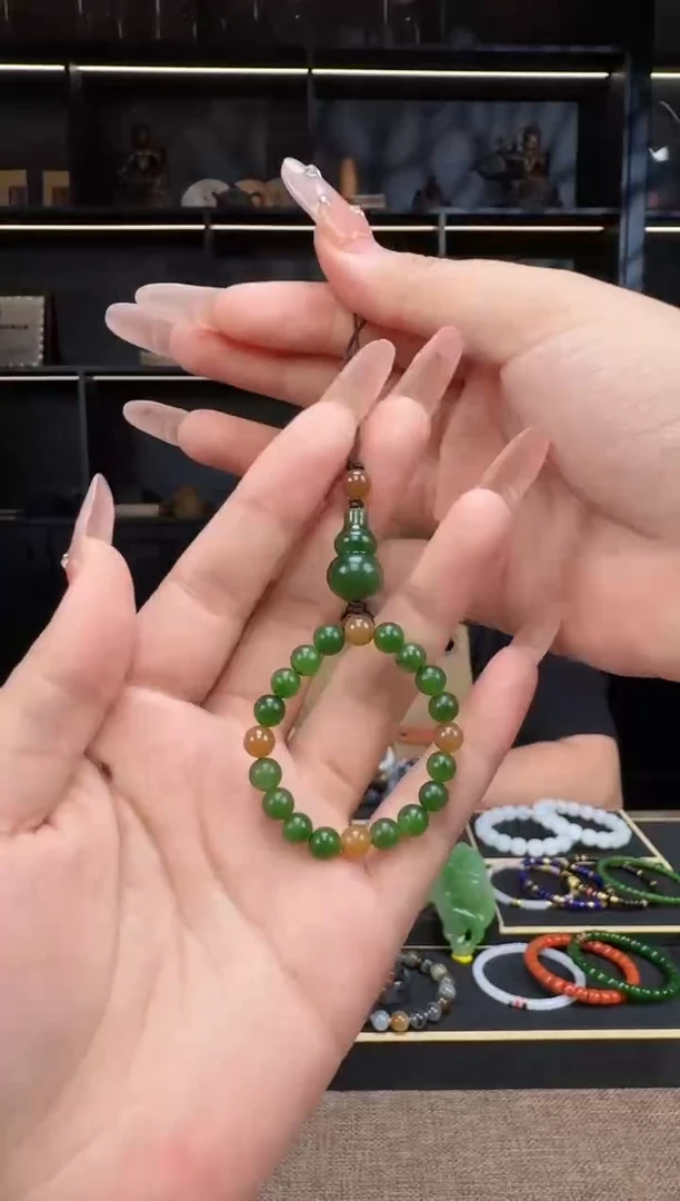 和田玉未镶嵌颈饰6mm碧玉手机挂件