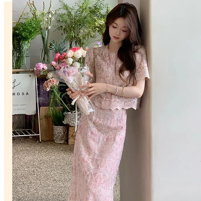 【朵拉】微胖大码女装夏季短袖上衣A字短裙半身裙显瘦小香风套装