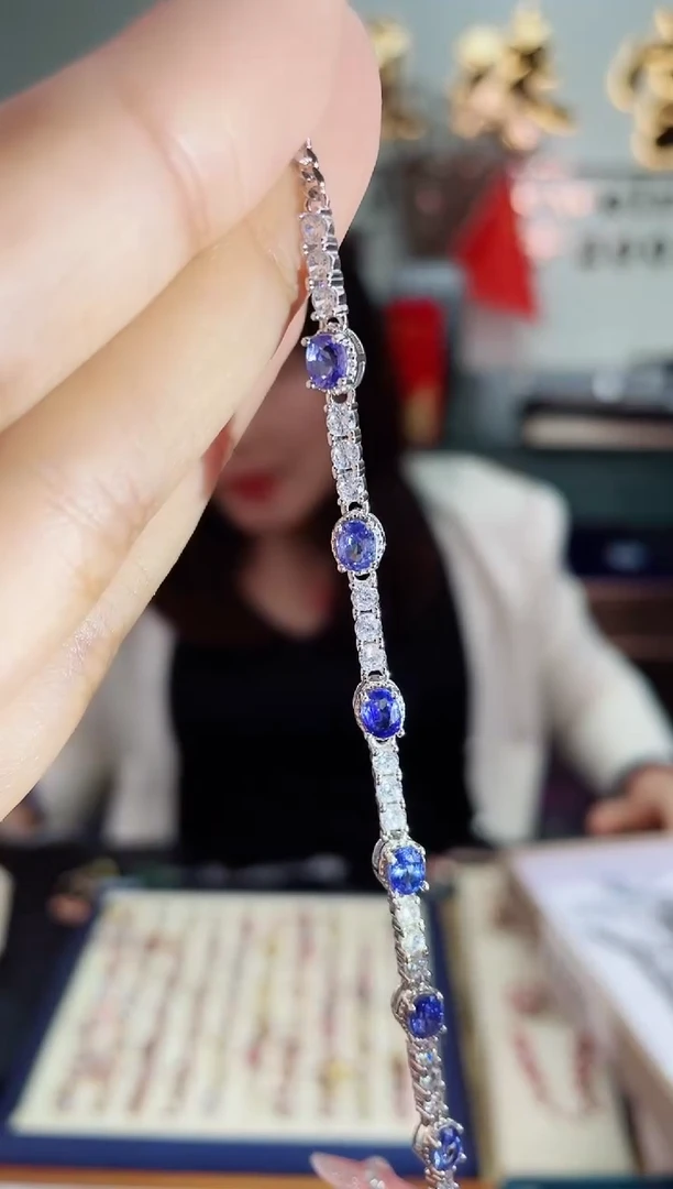 【闪购商品】蓝宝石手链银S925镶嵌手链
