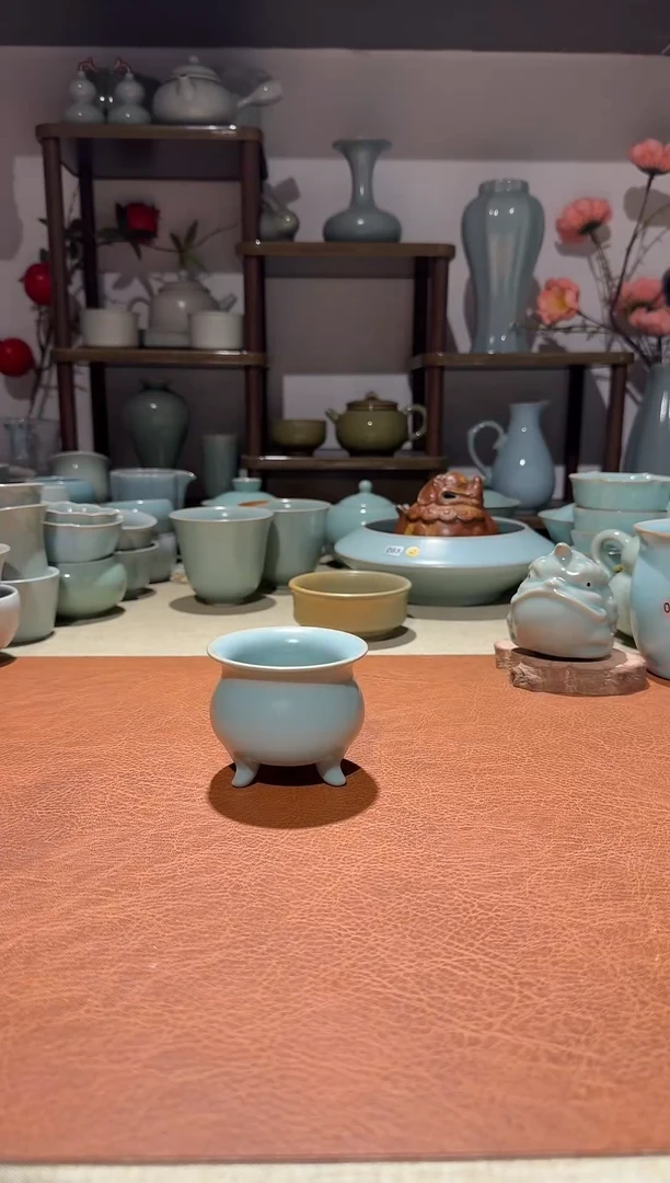 摆件瓷复刻全手三足琴炉 香炉小渣斗陈设 仿古釉一级精品