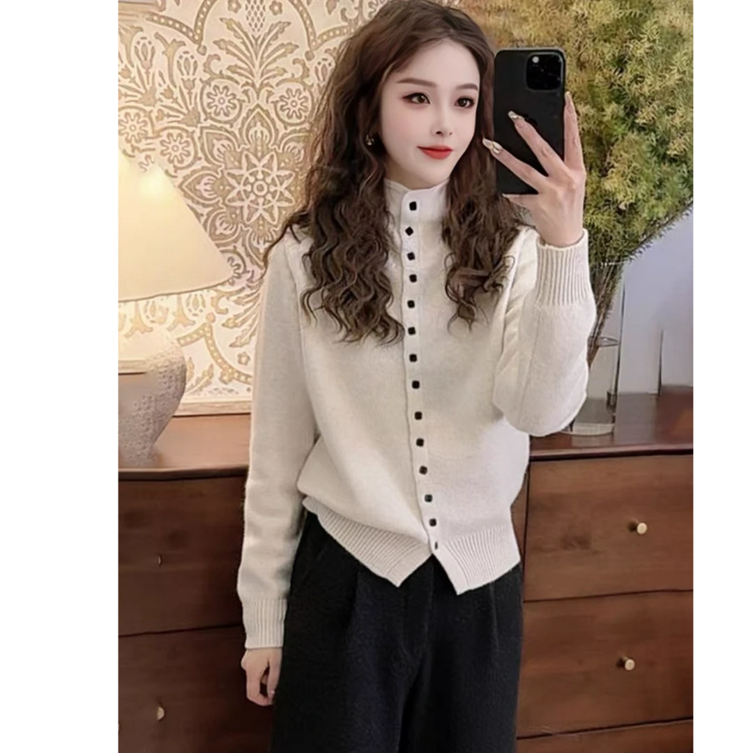 实体品质秋冬开衫半高领毛衣女款新款冬季爆款慵懒高级感针织衫