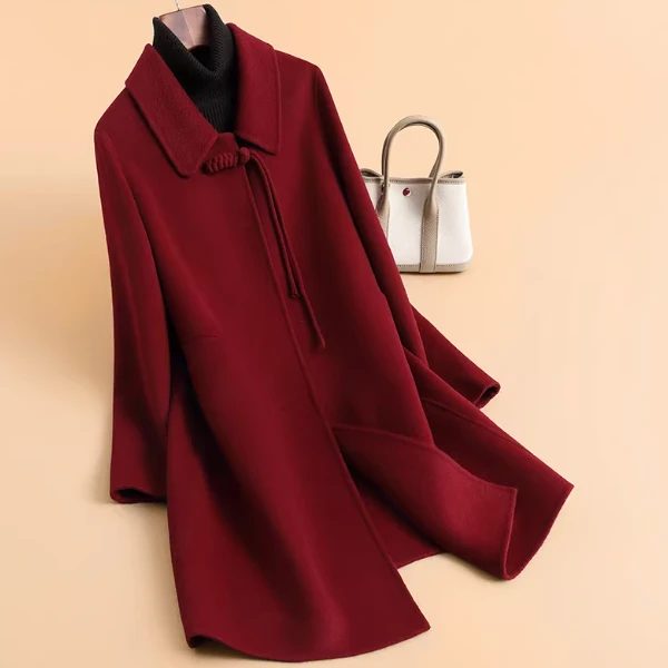 长款新中式秋冬女中长款毛呢外套韩版外套时尚呢大衣气质显瘦