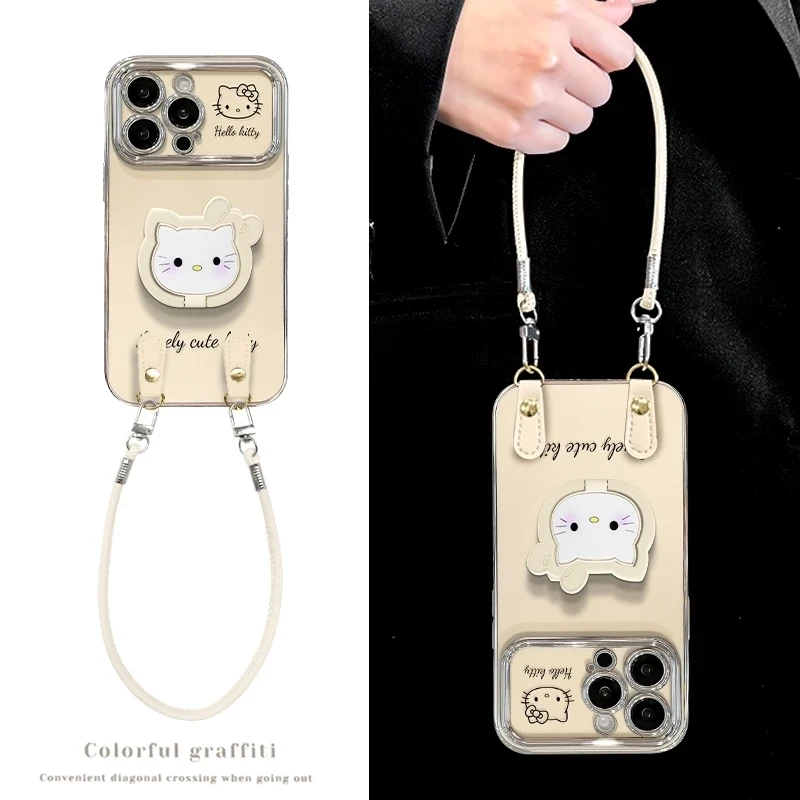 可爱KT支架适用苹果17promax挂绳手机壳16pro时尚卡通iPhone15pro